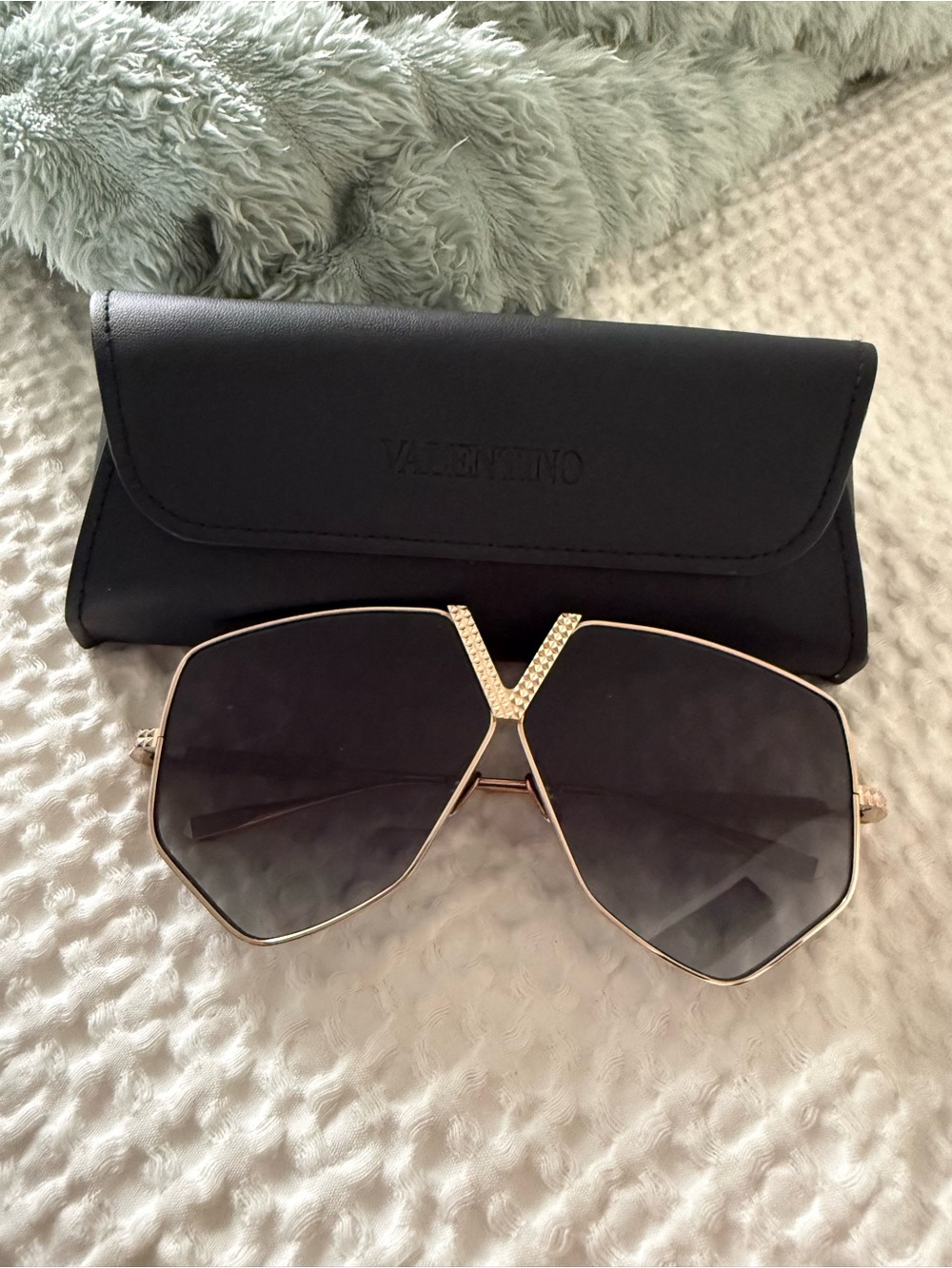 Valentino Gold Frame Black Gradient Shield Sunglasses